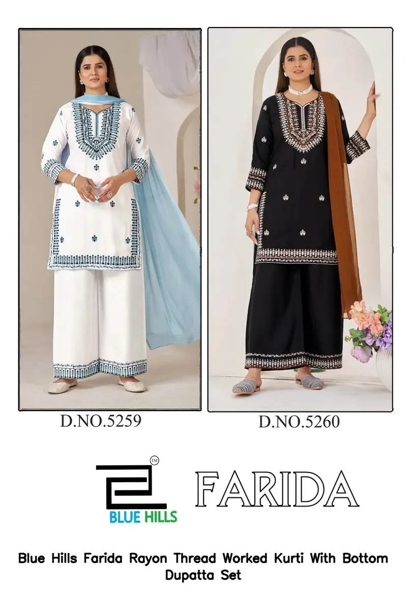Blue Hills Farida Rayon Thread Worked Kurti With Bottom Dupatta Set — Designer Readymade Suits, Blue Hills wholesale from Surat - Gallery Image 2