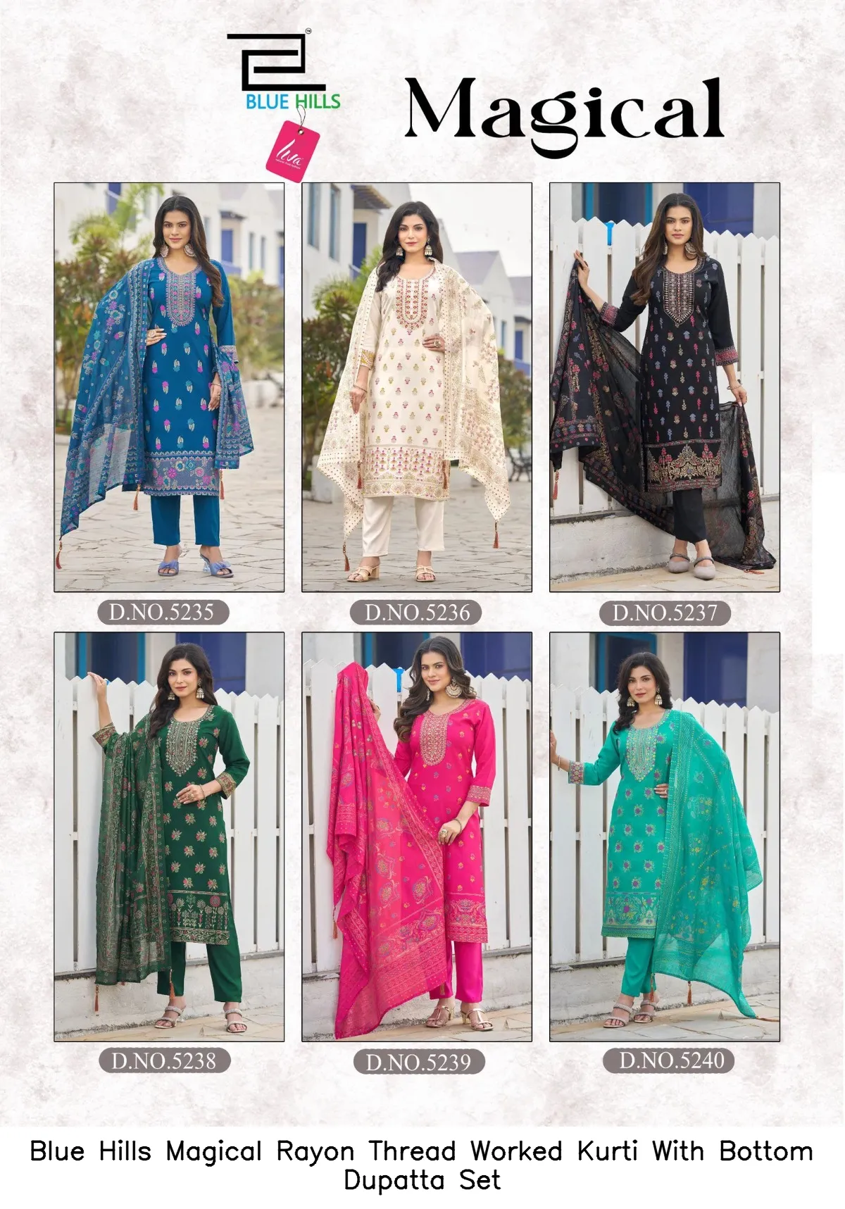 Blue Hills Magical Rayon Thread Worked Kurti With Bottom Dupatta Set — Wholesale Readymade Suit, Blue Hills wholesale from Surat - Gallery Image 6