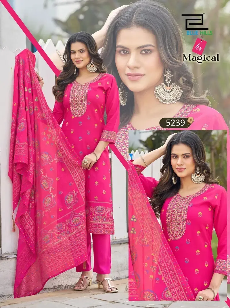 Blue Hills Plus Size Rayon Thread Worked Kurti With Bottom Dupatta Set