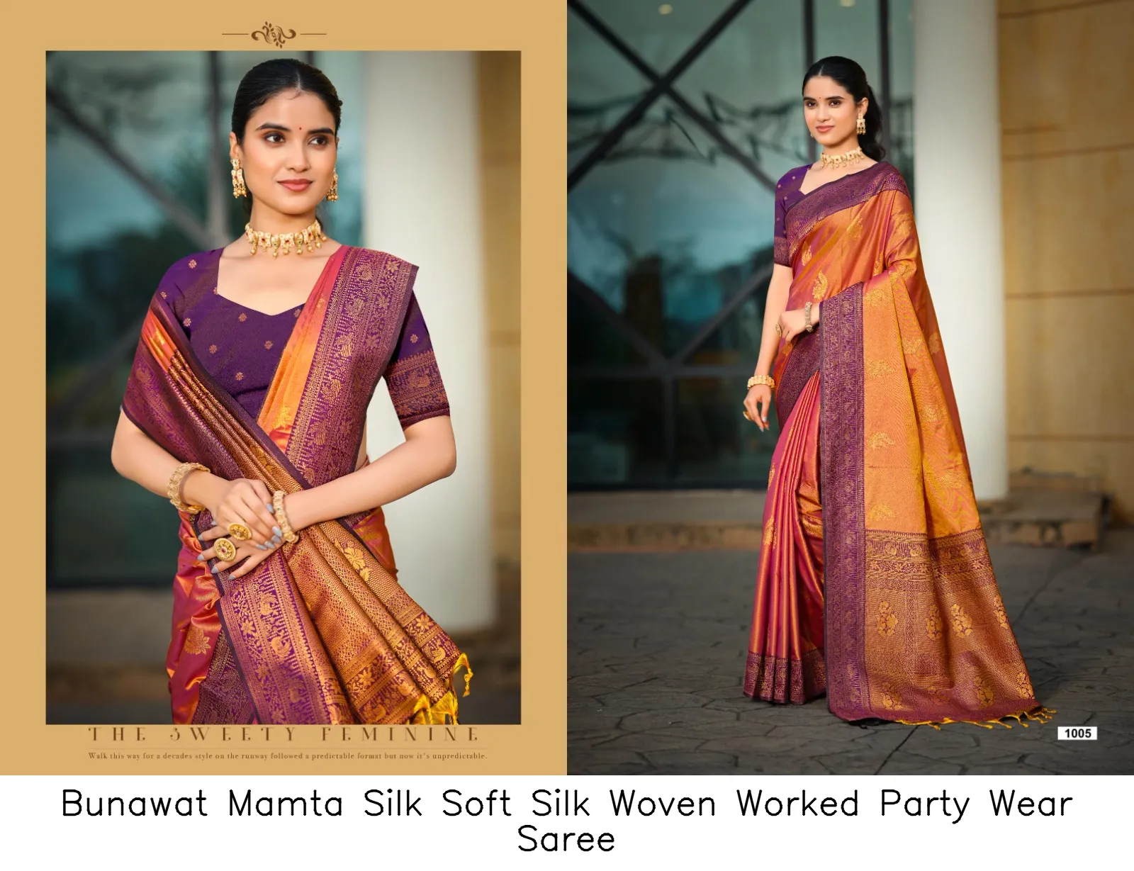 Bunawat Mamta Silk Soft Silk Woven Worked Party Wear Saree — Wholesale Sarees, Bunawat wholesale from Surat — view 5