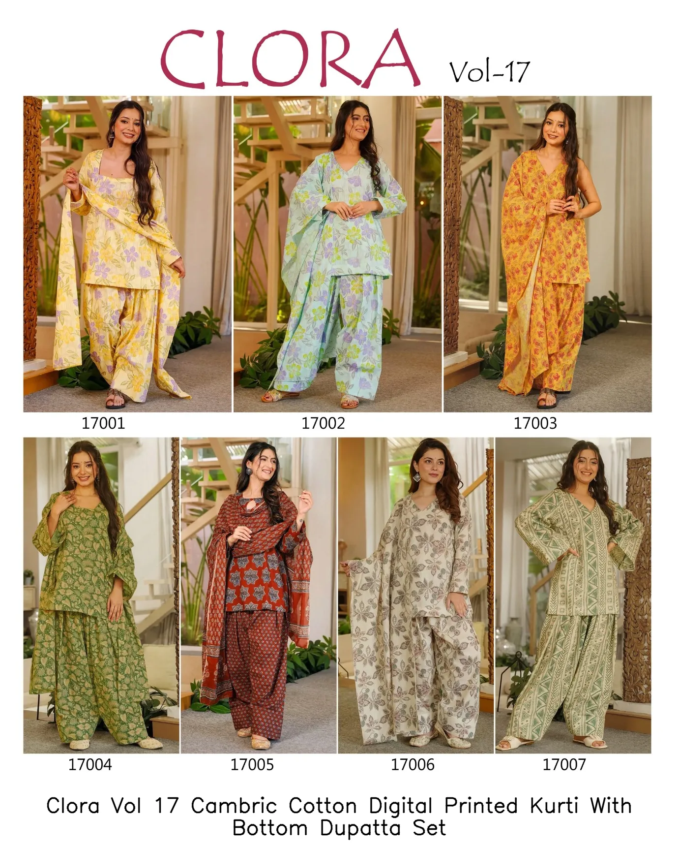 Clora Vol 17 Cambric Cotton Digital Printed Kurti With Bottom Dupatta Set — Wholesale Kurti With Bottom Dupatta, Clora wholesale from Surat - Gallery Image 4