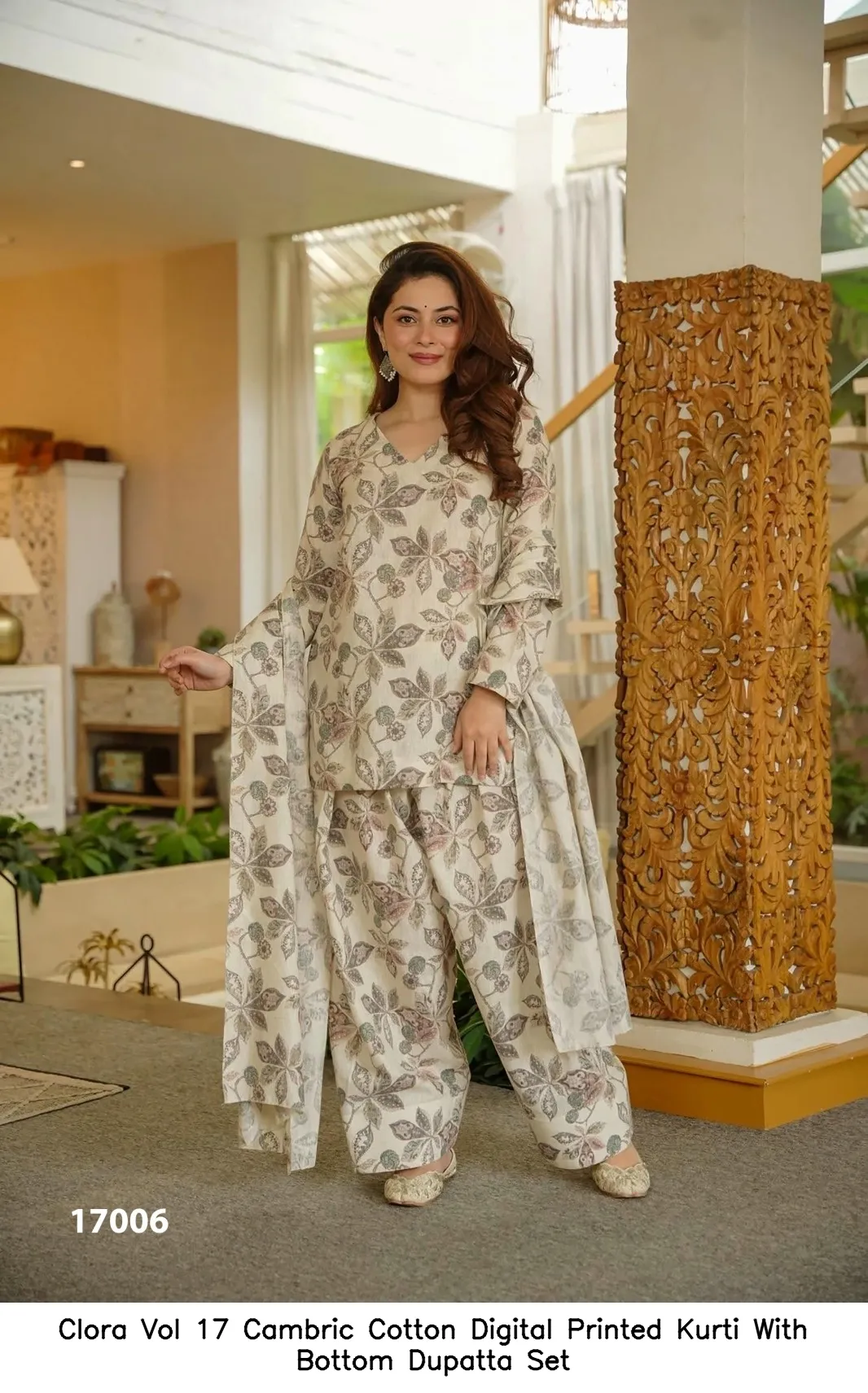 Clora Vol 17 Cambric Cotton Digital Printed Kurti With Bottom Dupatta Set — Wholesale Kurti With Bottom Dupatta, Clora wholesale from Surat - Gallery Image 5