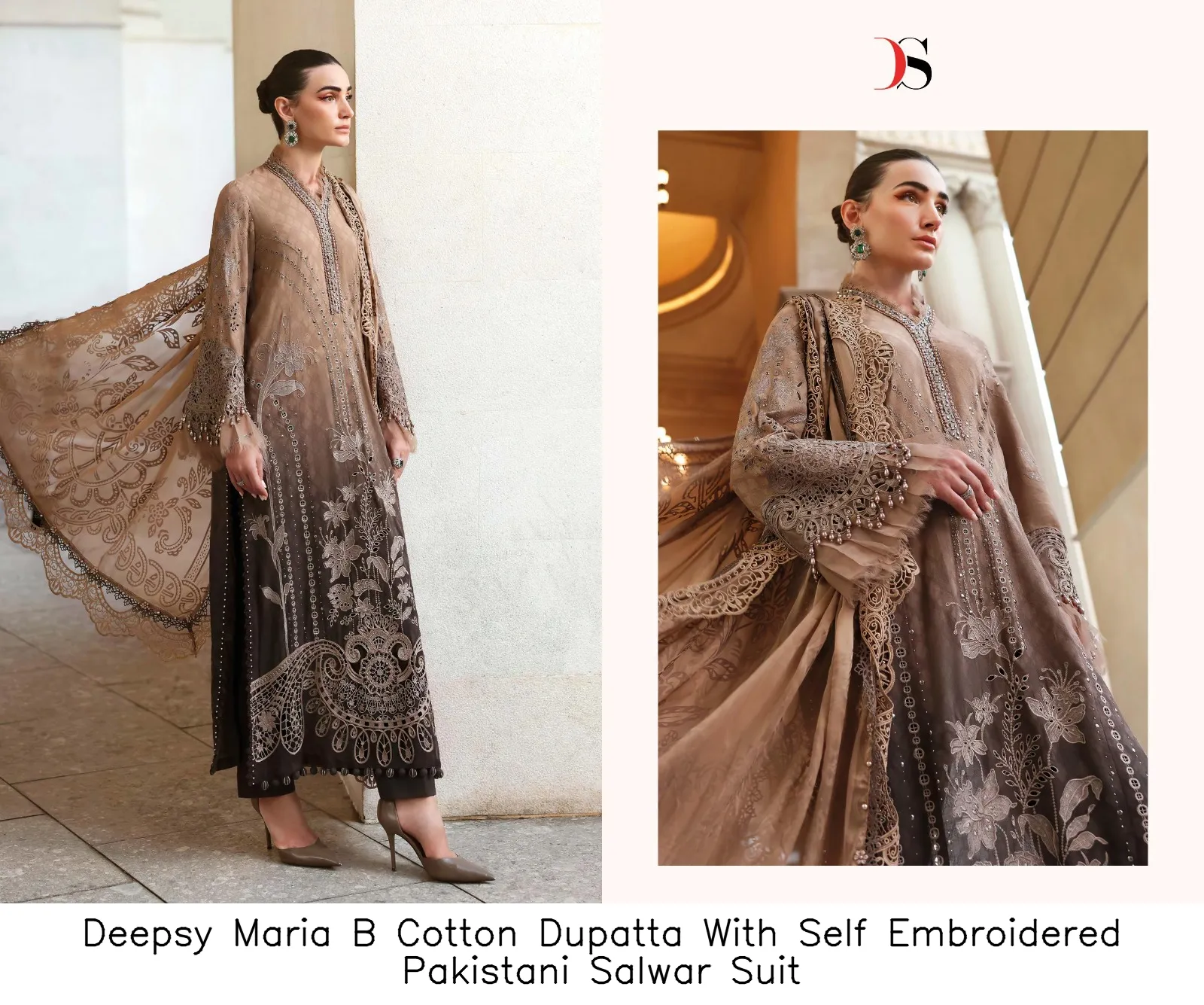 Deepsy Maria B Cotton Dupatta With Self Embroidered Pakistani Salwar Suit — Wholesale Pakistani Suits, Deepsy wholesale from Surat — view 12