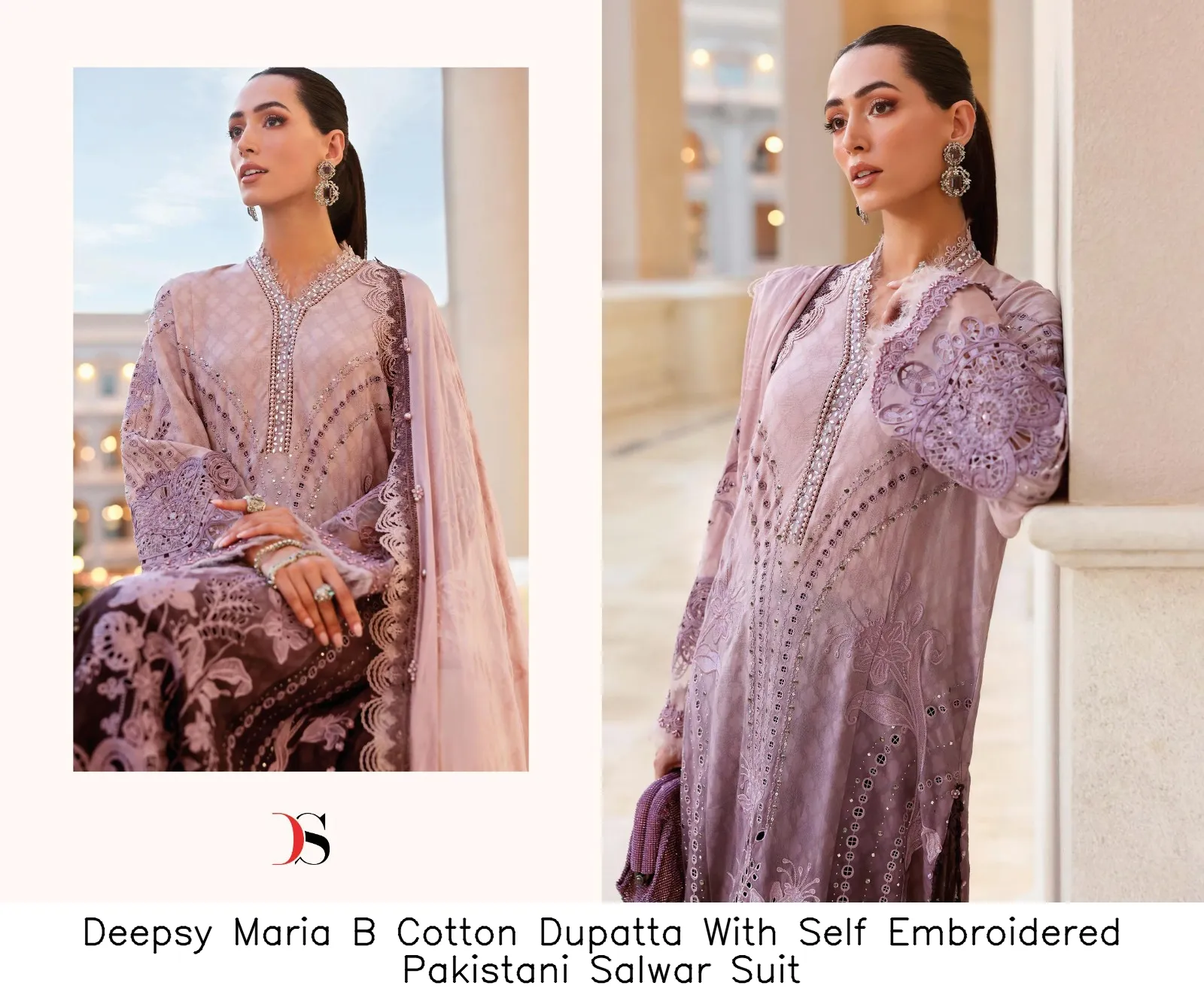 Deepsy Maria B Cotton Dupatta With Self Embroidered Pakistani Salwar Suit — Wholesale Pakistani Suits, Deepsy wholesale from Surat — view 3