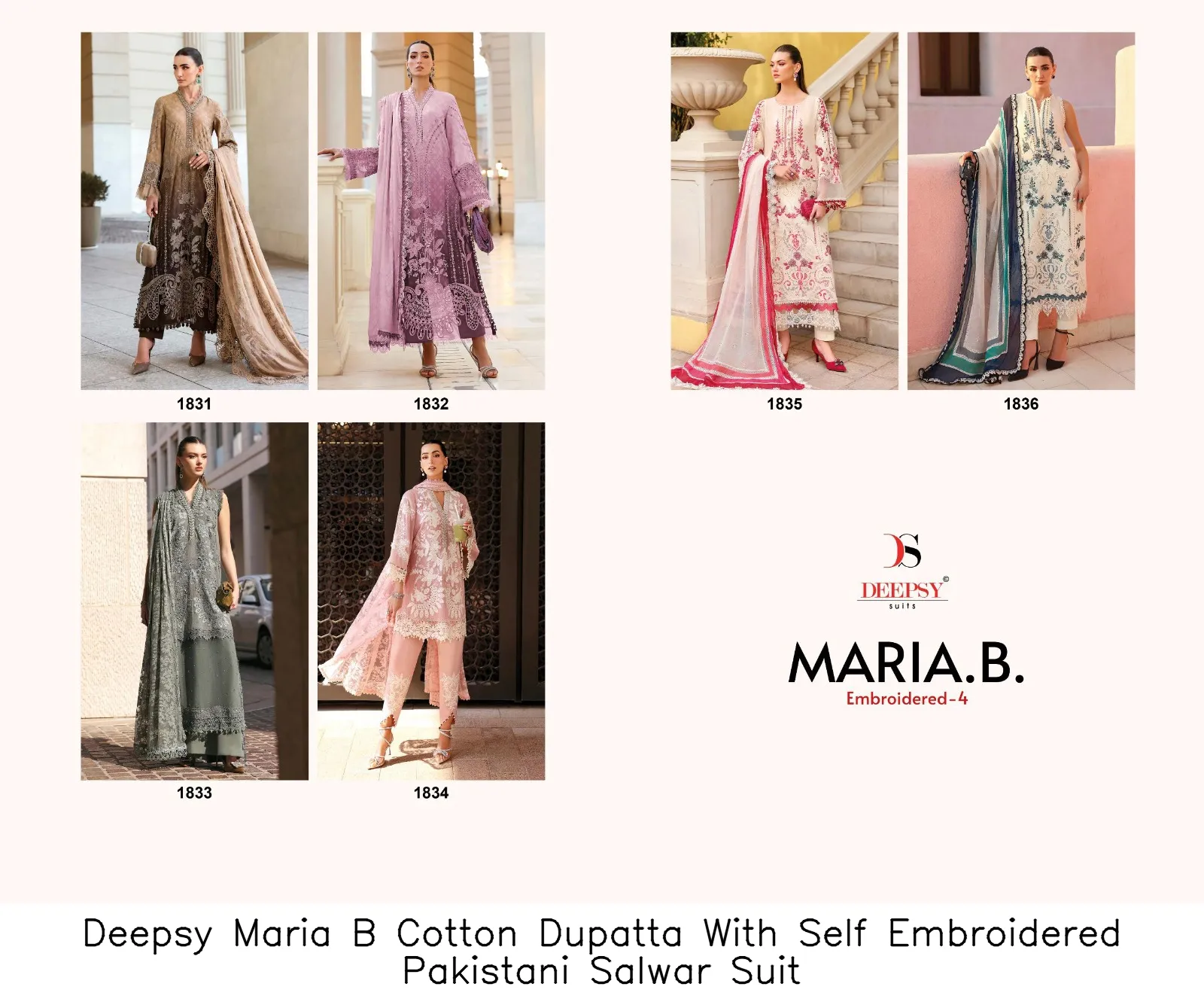 Deepsy Maria B Cotton Dupatta With Self Embroidered Pakistani Salwar Suit — Wholesale Pakistani Suits, Deepsy wholesale from Surat — view 4