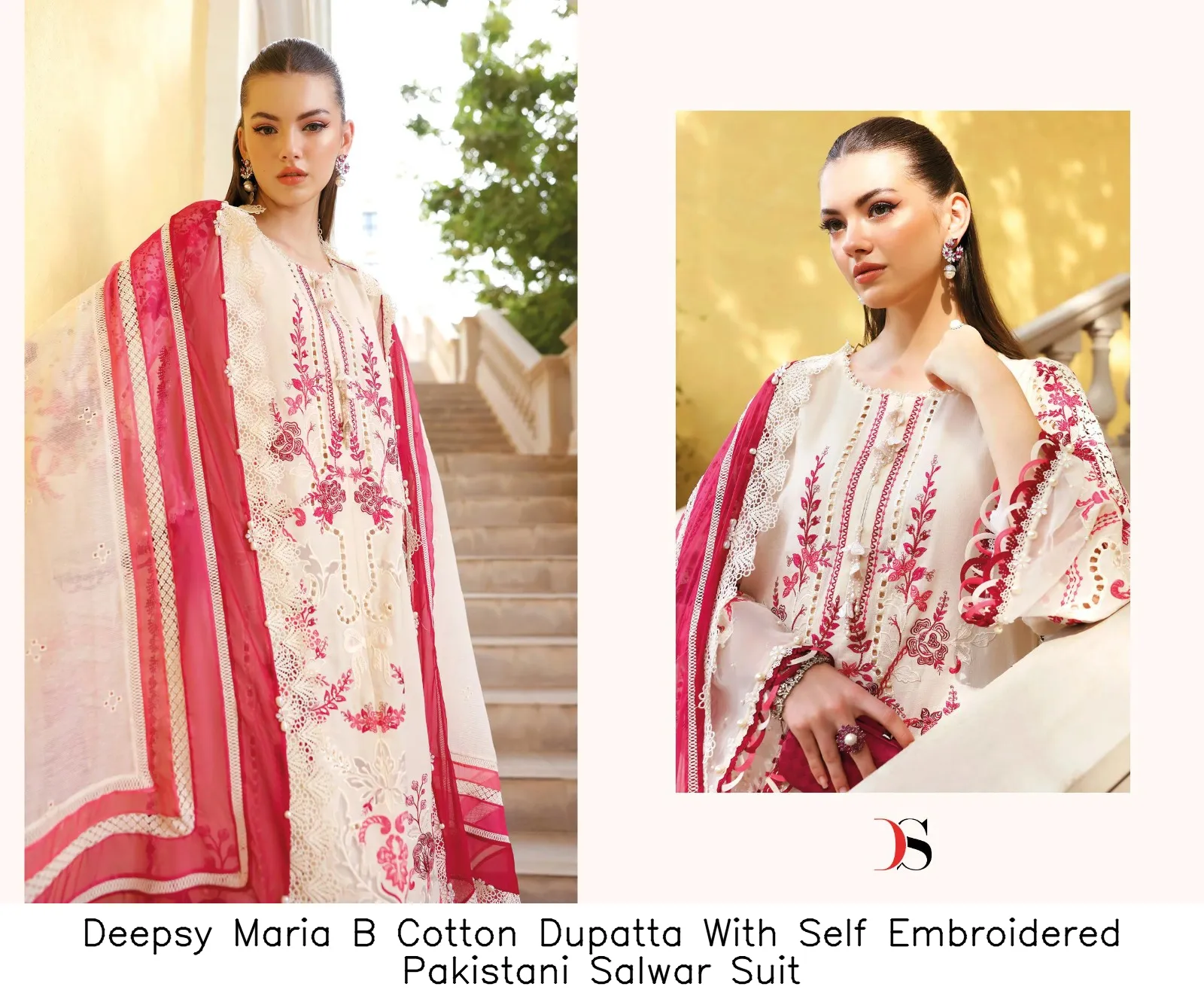 Deepsy Maria B Cotton Dupatta With Self Embroidered Pakistani Salwar Suit — Wholesale Pakistani Suits, Deepsy wholesale from Surat — view 7