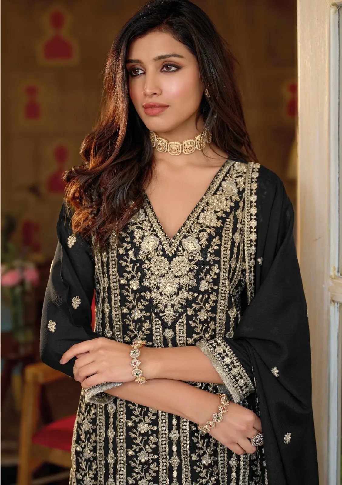 Eba Nayaab Black And White Chinon Embroidered Salwar Suits — Designer Readymade Suits, Eba wholesale from Surat — view 1