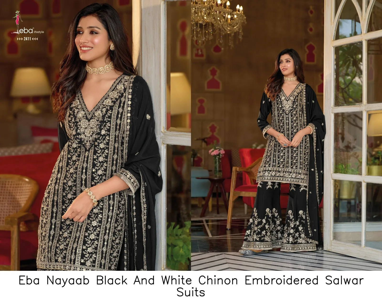 Eba Nayaab Black And White Chinon Embroidered Salwar Suits — Designer Readymade Suits, Eba wholesale from Surat — view 2