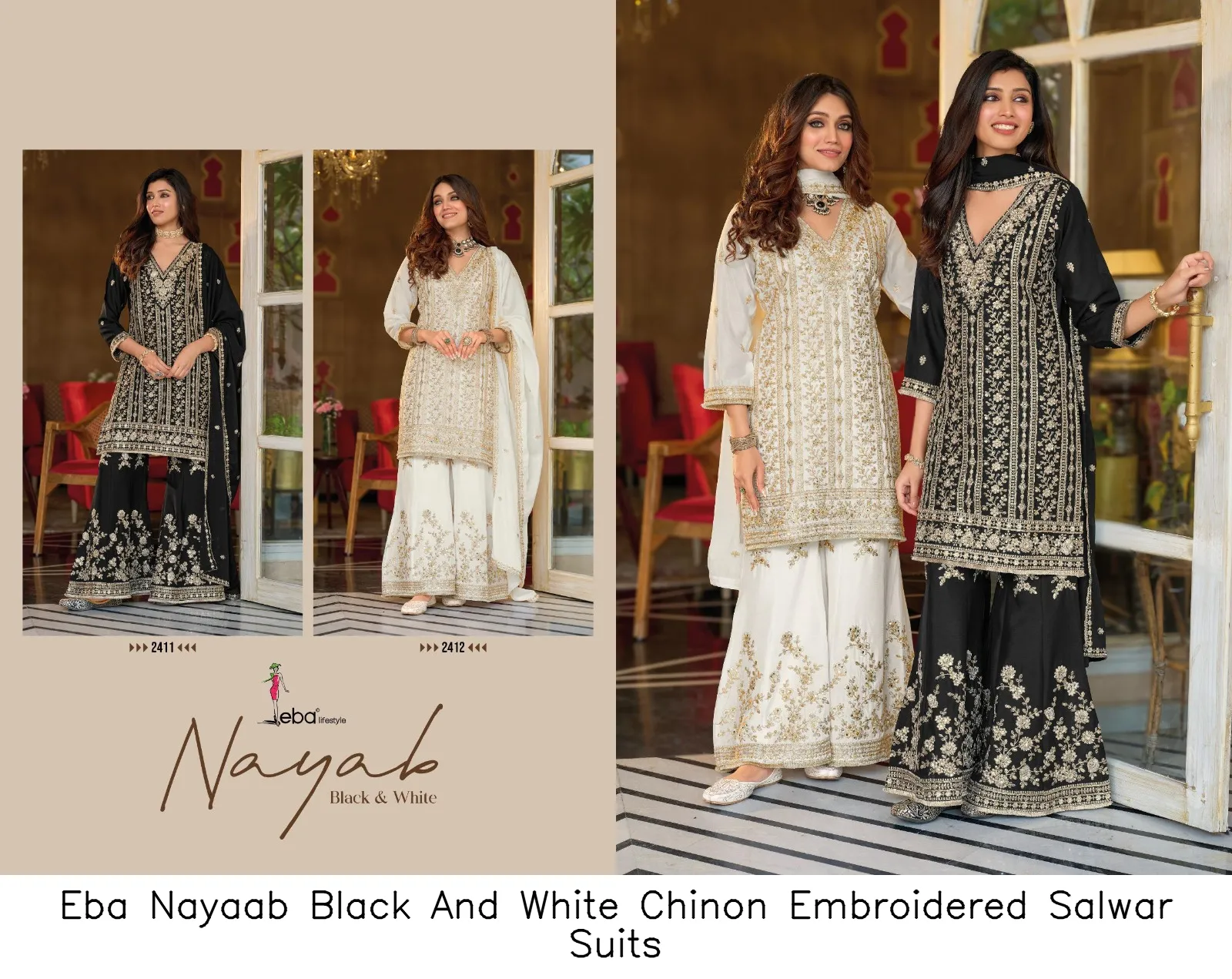 Eba Nayaab Black And White Chinon Embroidered Salwar Suits — Designer Readymade Suits, Eba wholesale from Surat — view 3