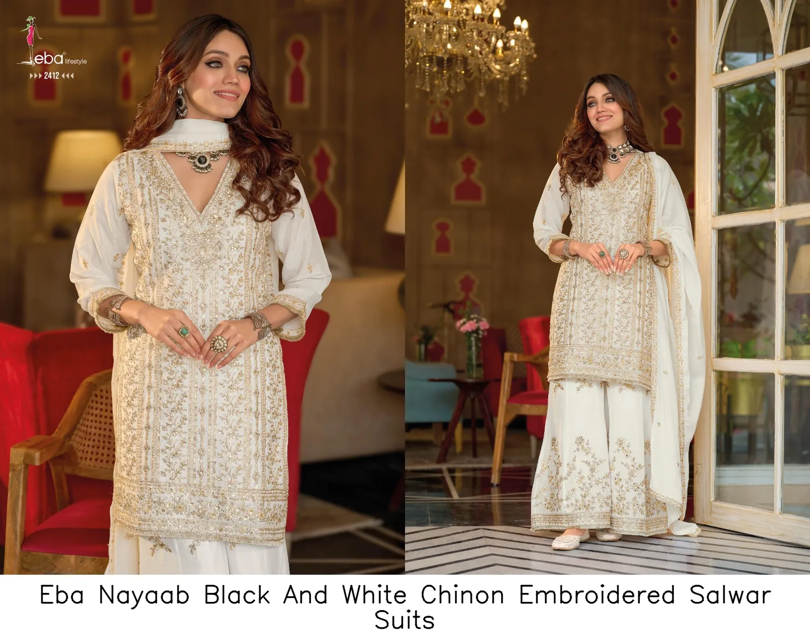 Eba Nayaab Black And White Chinon Embroidered Salwar Suits — Designer Readymade Suits, Eba wholesale from Surat — view 4