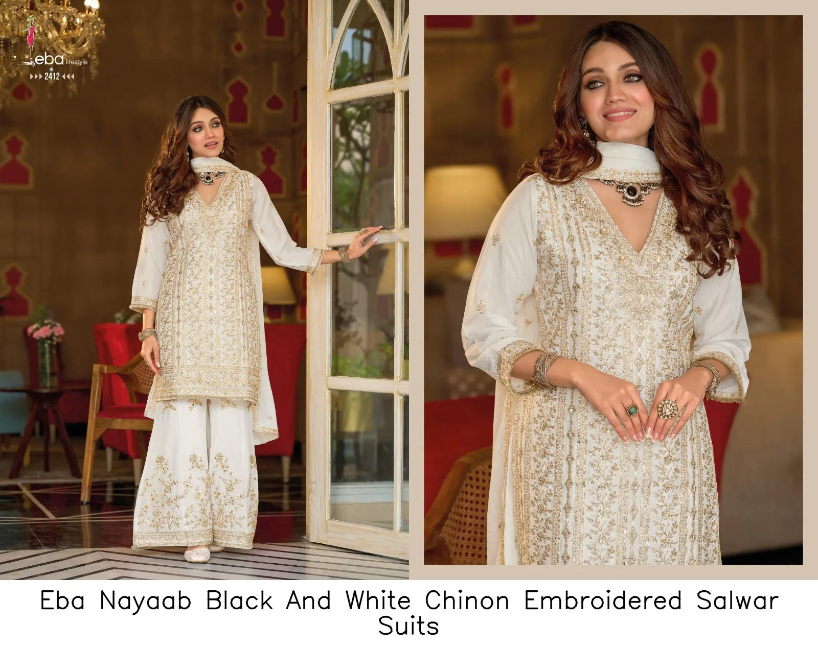 Eba Nayaab Black And White Chinon Embroidered Salwar Suits — Designer Readymade Suits, Eba wholesale from Surat — view 5