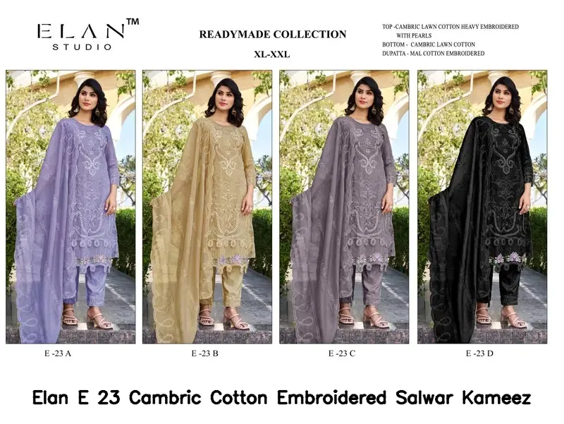 Elan E 23 Cambric Cotton Embroidered Salwar Kameez — Wholesale Readymade Pakistani Suits, Elan wholesale from Surat — view 2