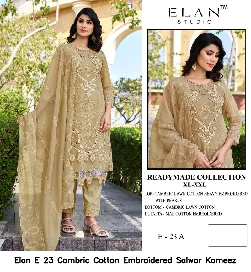 Elan E 23 Cambric Cotton Embroidered Salwar Kameez — Wholesale Readymade Pakistani Suits, Elan wholesale from Surat — view 3
