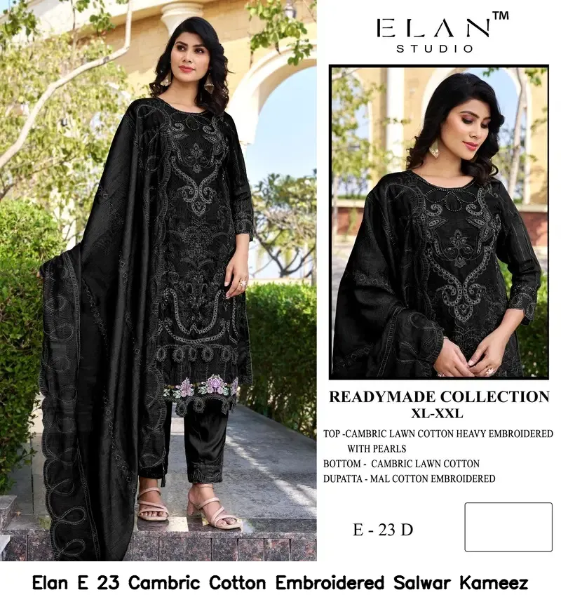 Elan E 23 Cambric Cotton Embroidered Salwar Kameez — Wholesale Readymade Pakistani Suits, Elan wholesale from Surat — view 4
