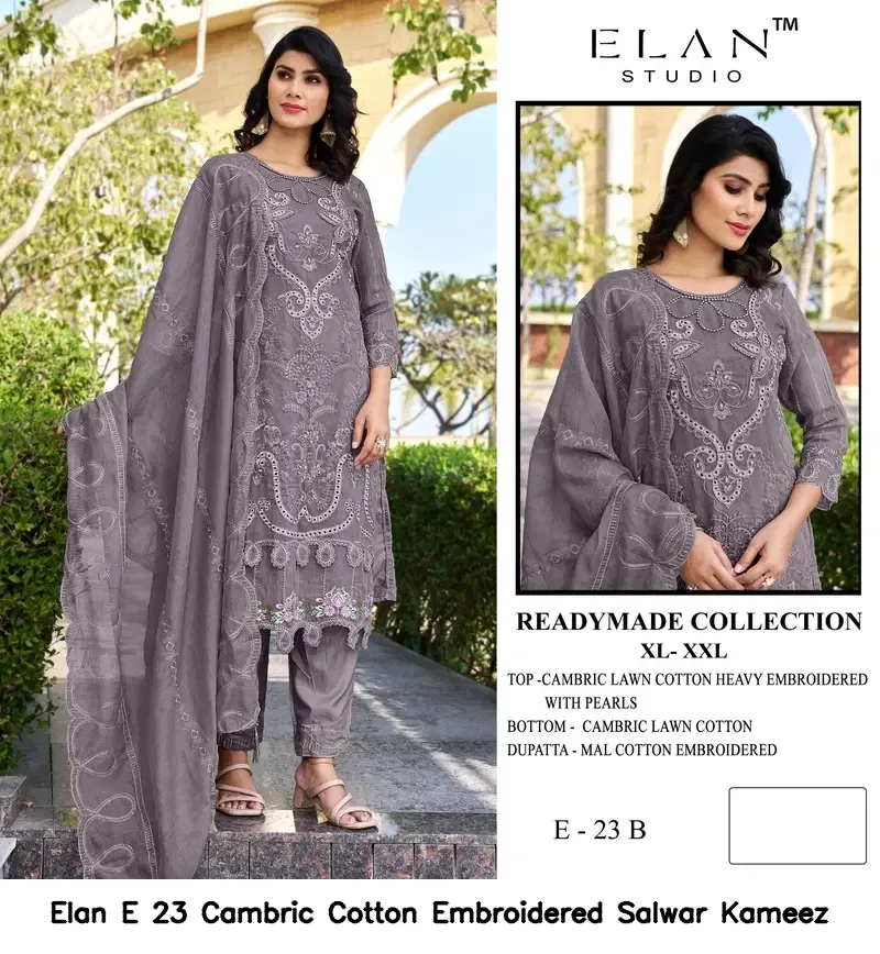 Elan E 23 Cambric Cotton Embroidered Salwar Kameez — Wholesale Readymade Pakistani Suits, Elan wholesale from Surat — view 5