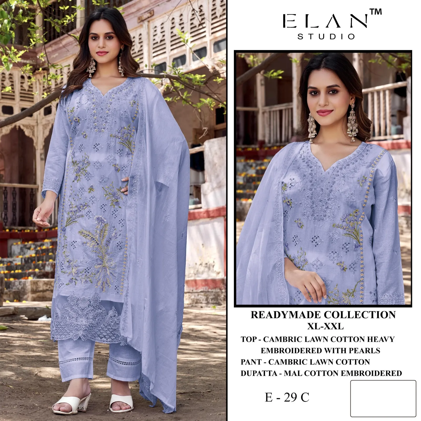 Elan E 29 Cambric Cotton Embroidered Salwar Kameez — Wholesale Readymade Pakistani Suits, Elan wholesale from Surat — view 1