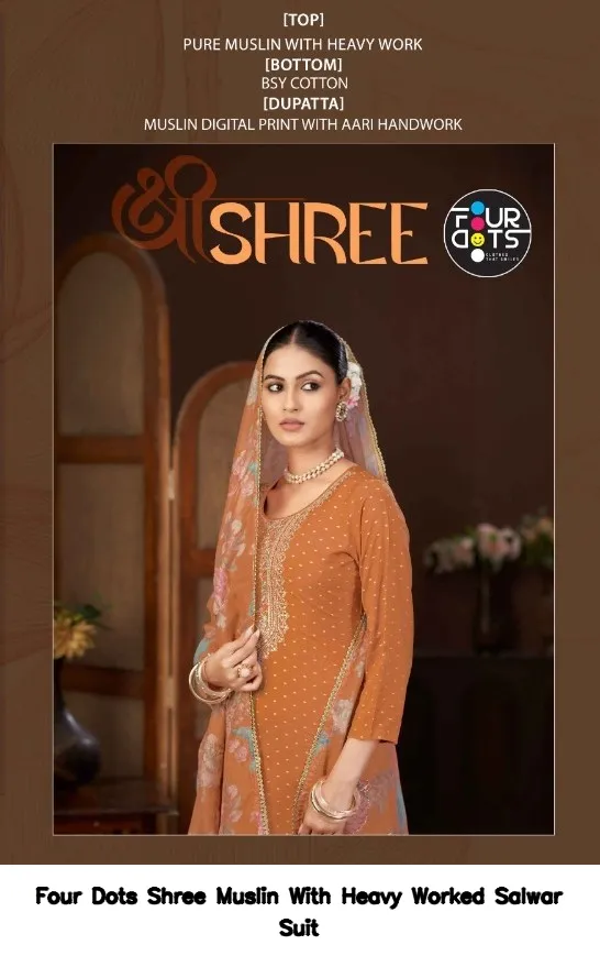 Four Dots Shree Muslin With Heavy Worked Salwar Suit — Wholesale Salwar Suits, Four Dots wholesale from Surat — view 2