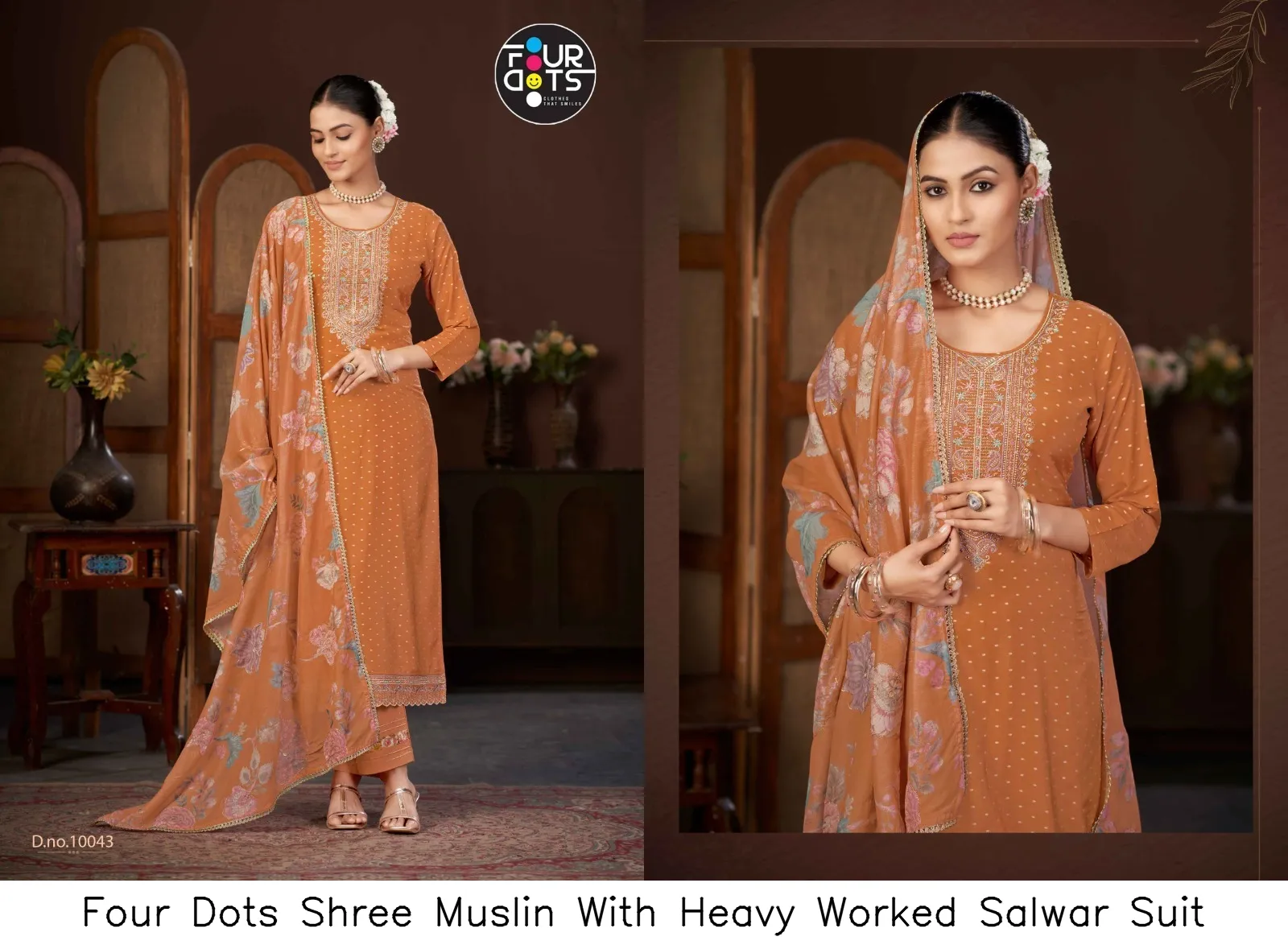 Four Dots Shree Muslin With Heavy Worked Salwar Suit — Wholesale Salwar Suits, Four Dots wholesale from Surat — view 3