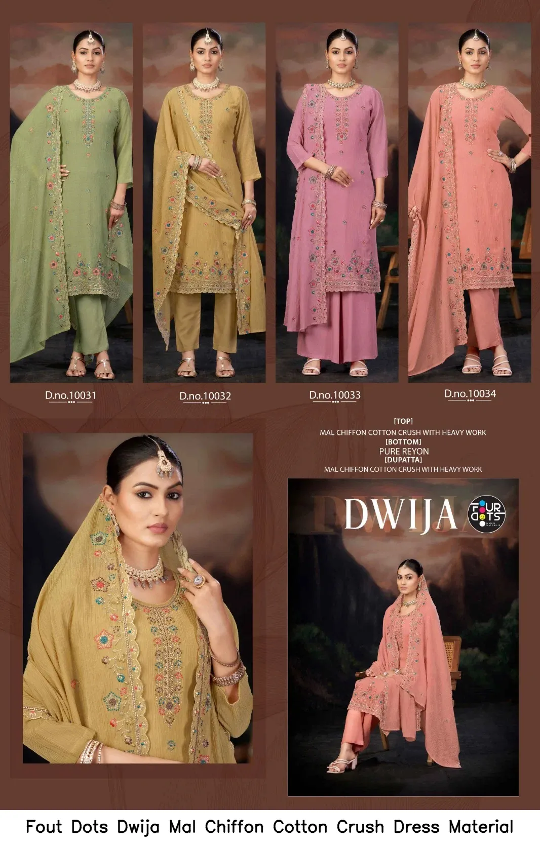Fout Dots Dwija Mal Chiffon Cotton Crush Dress Material — Wholesale Dress Material, Vardan Ethnic wholesale from Surat — view 2