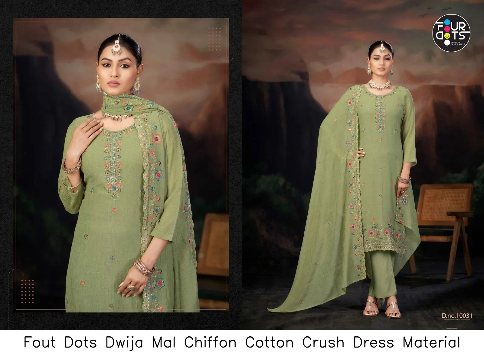 Fout Dots Dwija Mal Chiffon Cotton Crush Dress Material — Wholesale Dress Material, Vardan Ethnic wholesale from Surat — view 3