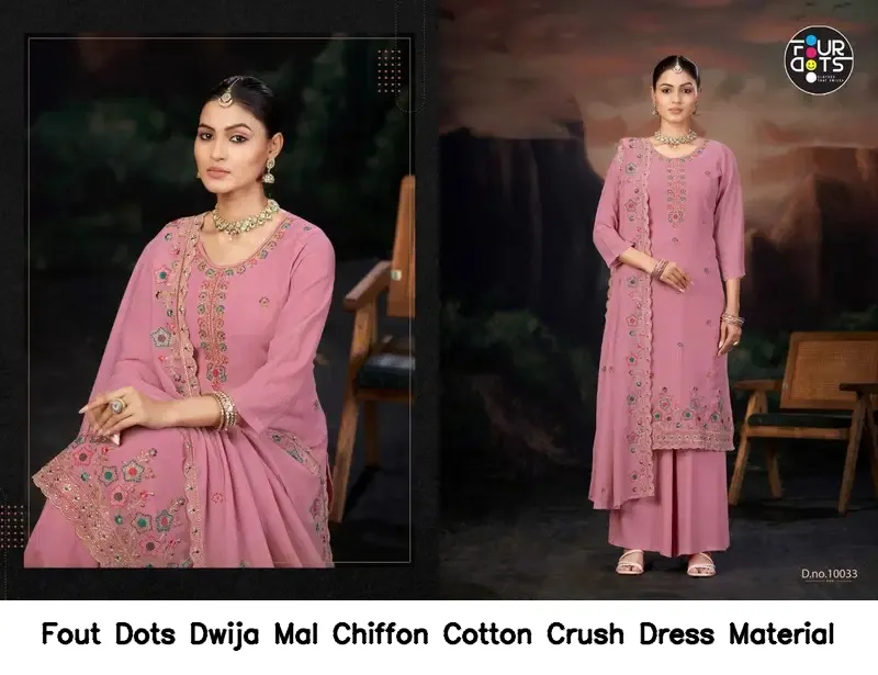 Fout Dots Dwija Mal Chiffon Cotton Crush Dress Material — Wholesale Dress Material, Vardan Ethnic wholesale from Surat — view 4