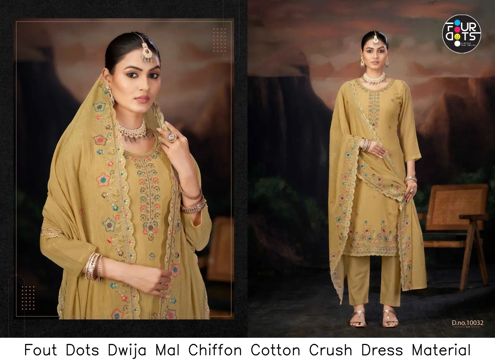 Fout Dots Dwija Mal Chiffon Cotton Crush Dress Material — Wholesale Dress Material, Vardan Ethnic wholesale from Surat — view 5