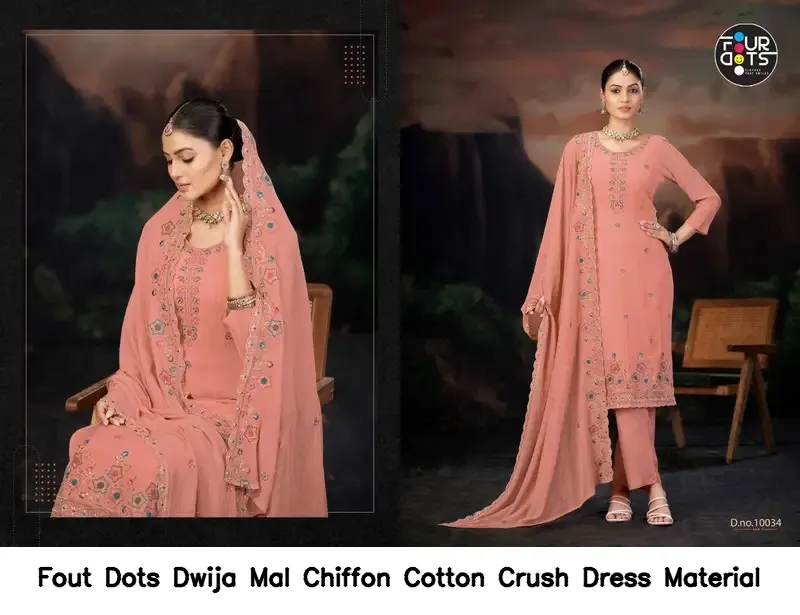 Fout Dots Dwija Mal Chiffon Cotton Crush Dress Material — Wholesale Dress Material, Vardan Ethnic wholesale from Surat — view 6
