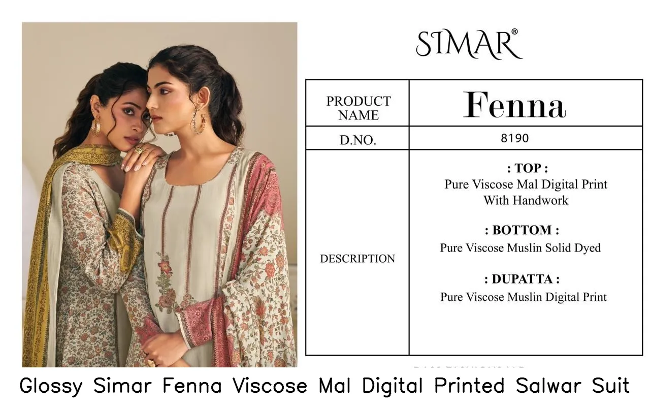Glossy Simar Fenna Viscose Mal Digital Printed Salwar Suit — Wholesale Dress Material, Glossy wholesale from Surat - Gallery Image 5