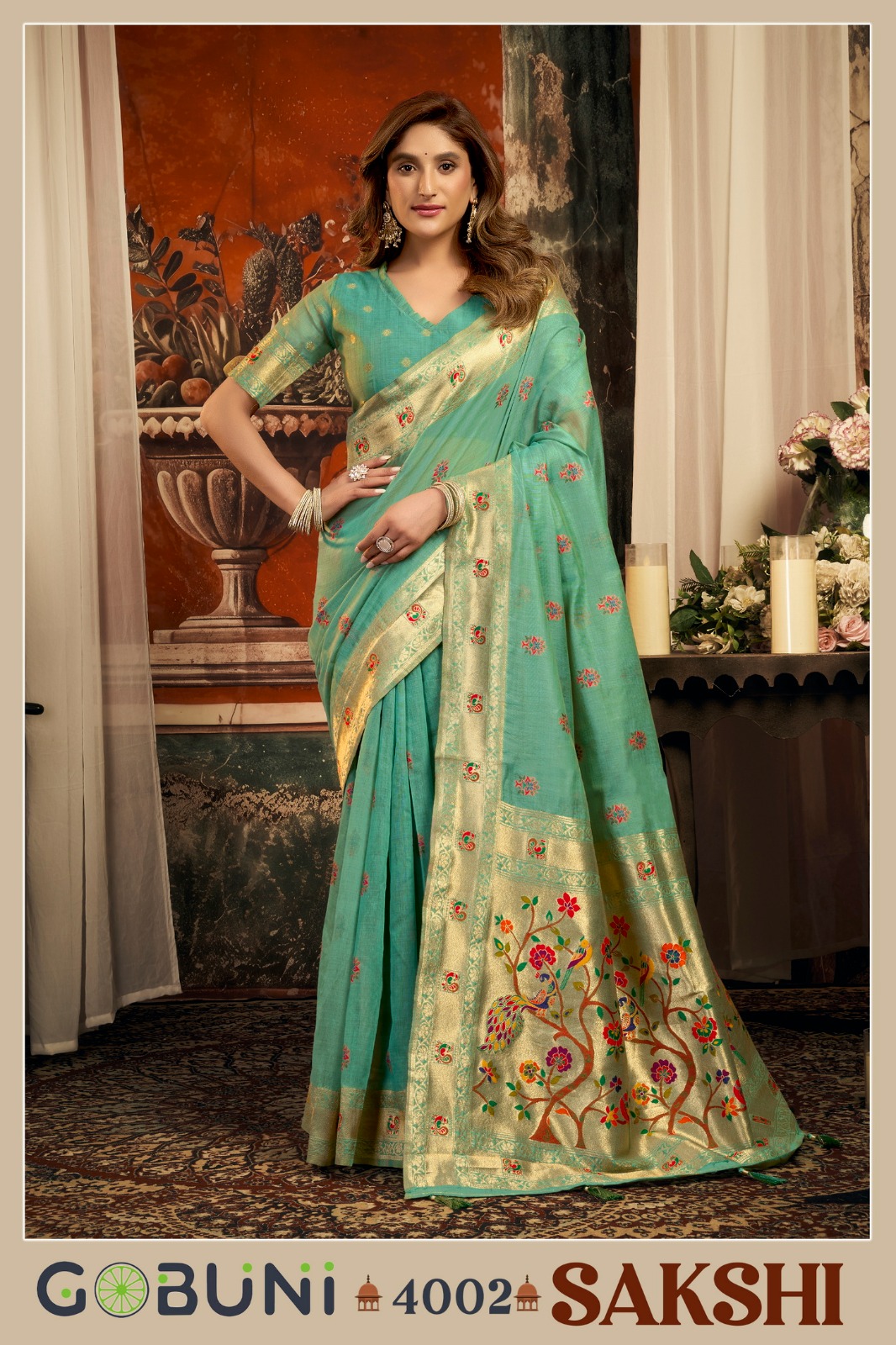 Gobuni Sakshi Pathani Zari Work Festive Wear Saree — Wholesale Sarees, Gobuni wholesale from Surat — view 4