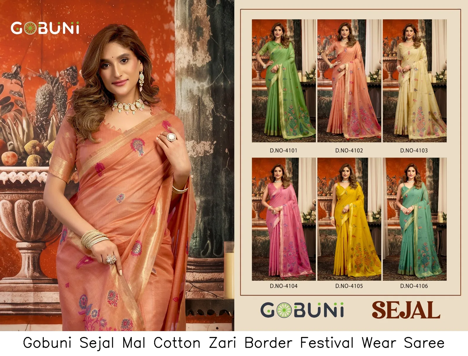Gobuni Sejal Mal Cotton Zari Border Festival Wear Saree — Wholesale Sarees, Gobuni wholesale from Surat — view 2