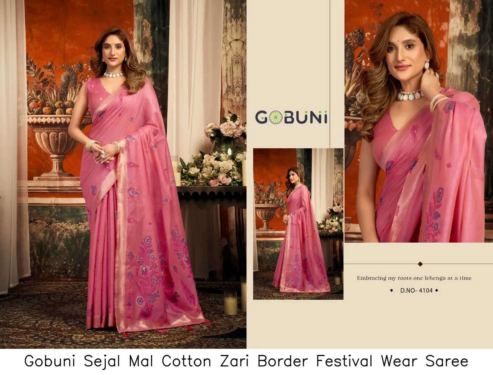Gobuni Sejal Mal Cotton Zari Border Festival Wear Saree — Wholesale Sarees, Gobuni wholesale from Surat — view 4