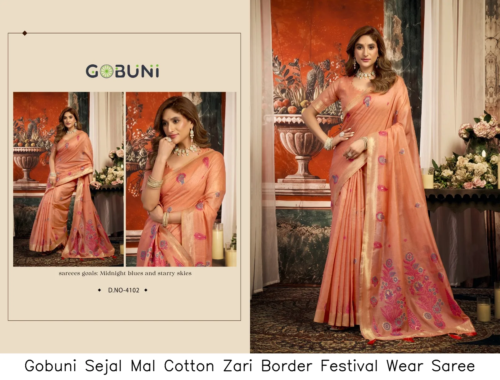 Gobuni Sejal Mal Cotton Zari Border Festival Wear Saree — Wholesale Sarees, Gobuni wholesale from Surat — view 6