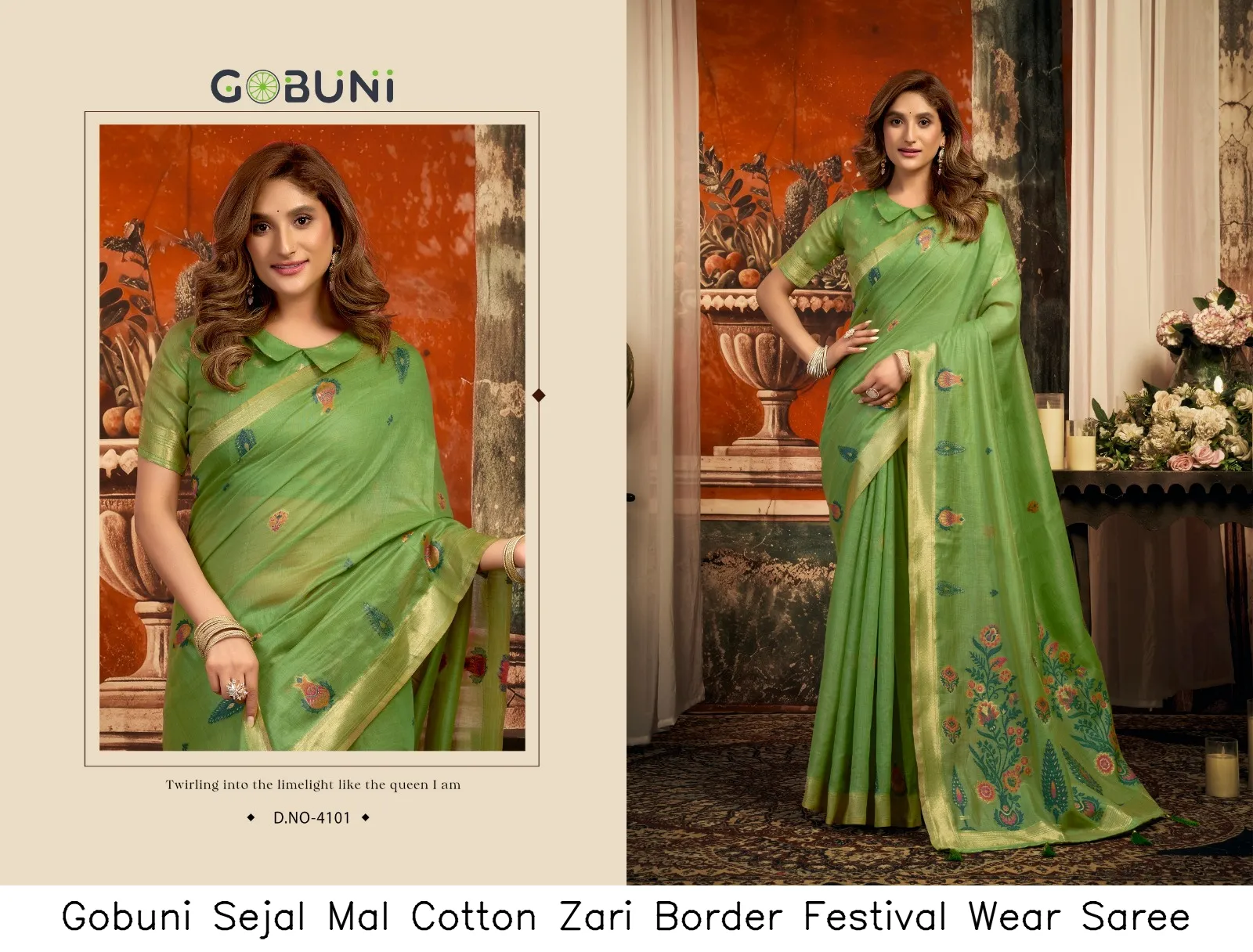 Gobuni Sejal Mal Cotton Zari Border Festival Wear Saree — Wholesale Sarees, Gobuni wholesale from Surat — view 7