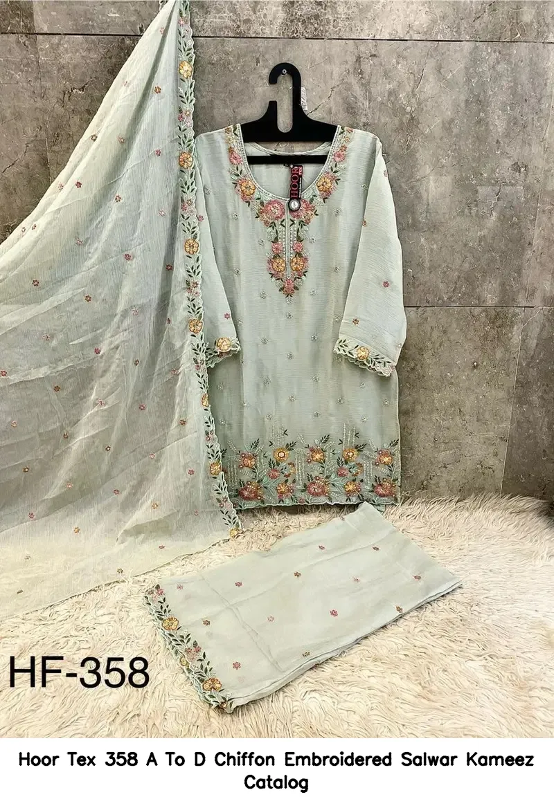 Hoor Tex 358 A To D Chiffon Embroidered Salwar Kameez Catalog — Wholesale Readymade Pakistani Suits, hoor Tex wholesale from Surat — view 3