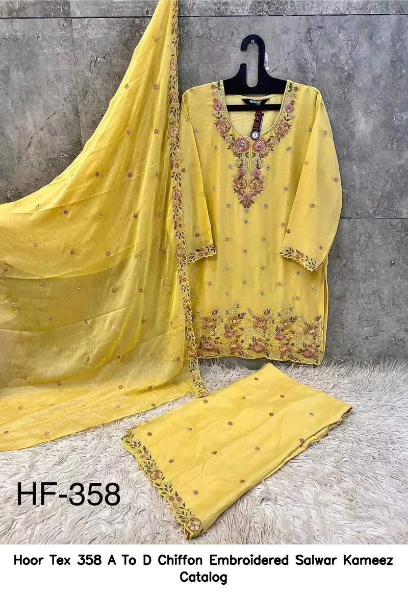 Hoor Tex 358 A To D Chiffon Embroidered Salwar Kameez Catalog — Wholesale Readymade Pakistani Suits, hoor Tex wholesale from Surat — view 4