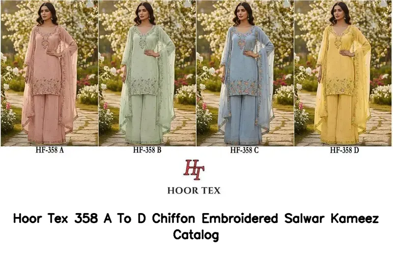 Hoor Tex 358 A To D Chiffon Embroidered Salwar Kameez Catalog — Wholesale Readymade Pakistani Suits, hoor Tex wholesale from Surat — view 5