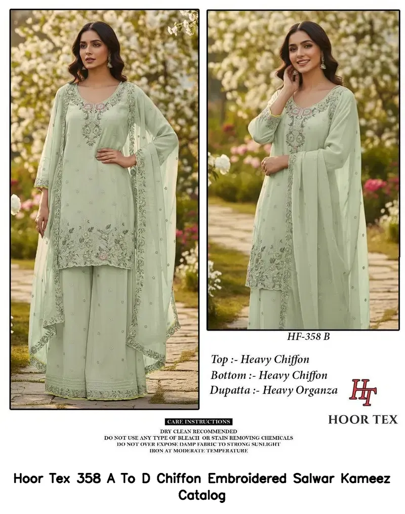 Hoor Tex 358 A To D Chiffon Embroidered Salwar Kameez Catalog — Wholesale Readymade Pakistani Suits, hoor Tex wholesale from Surat — view 6
