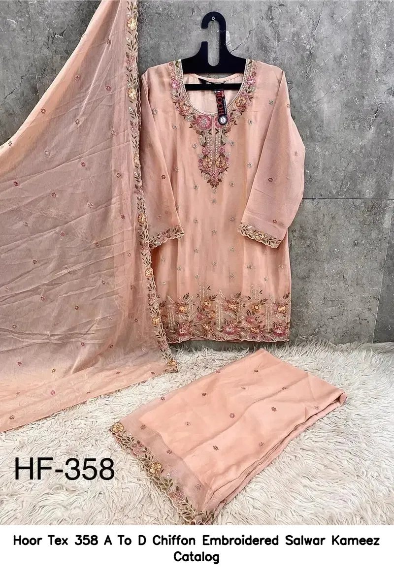 Hoor Tex 358 A To D Chiffon Embroidered Salwar Kameez Catalog — Wholesale Readymade Pakistani Suits, hoor Tex wholesale from Surat — view 7