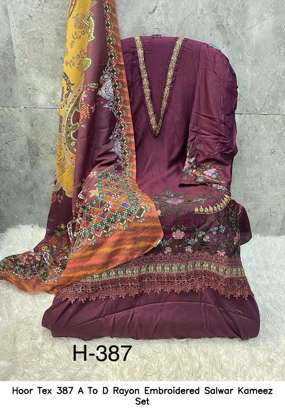 Hoor Tex 387 A To D Rayon Embroidered Salwar Kameez Set — Wholesale Readymade Pakistani Suits, hoor Tex wholesale from Surat — view 2