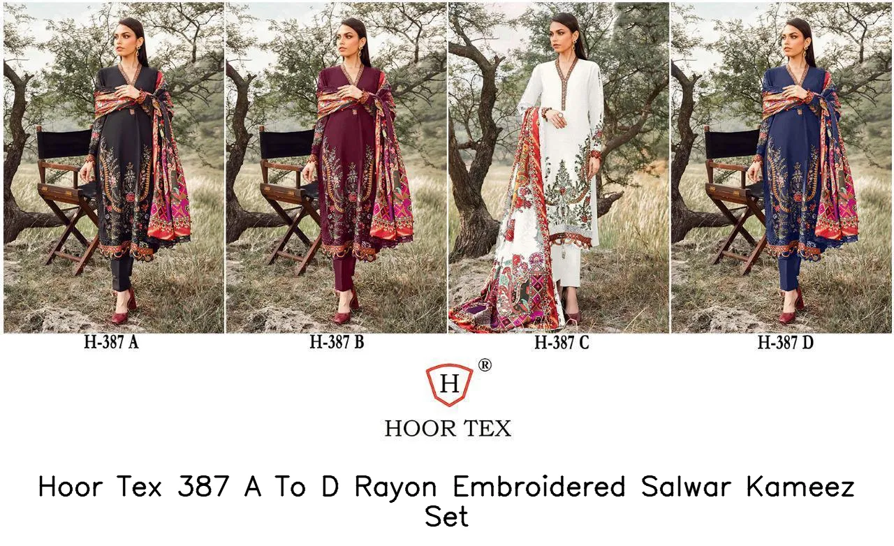Hoor Tex 387 A To D Rayon Embroidered Salwar Kameez Set — Wholesale Readymade Pakistani Suits, hoor Tex wholesale from Surat — view 4