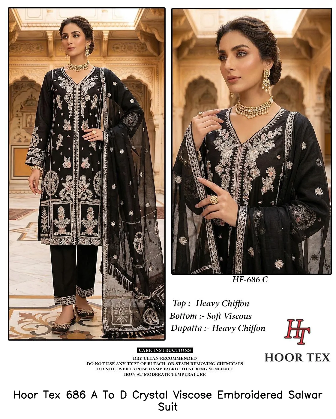 Hoor Tex 686 A To D Crystal Viscose Embroidered Salwar Suit — Details Attached, Wholesale Readymade Pakistani Suits, hoor Tex wholesale from Surat — view 2