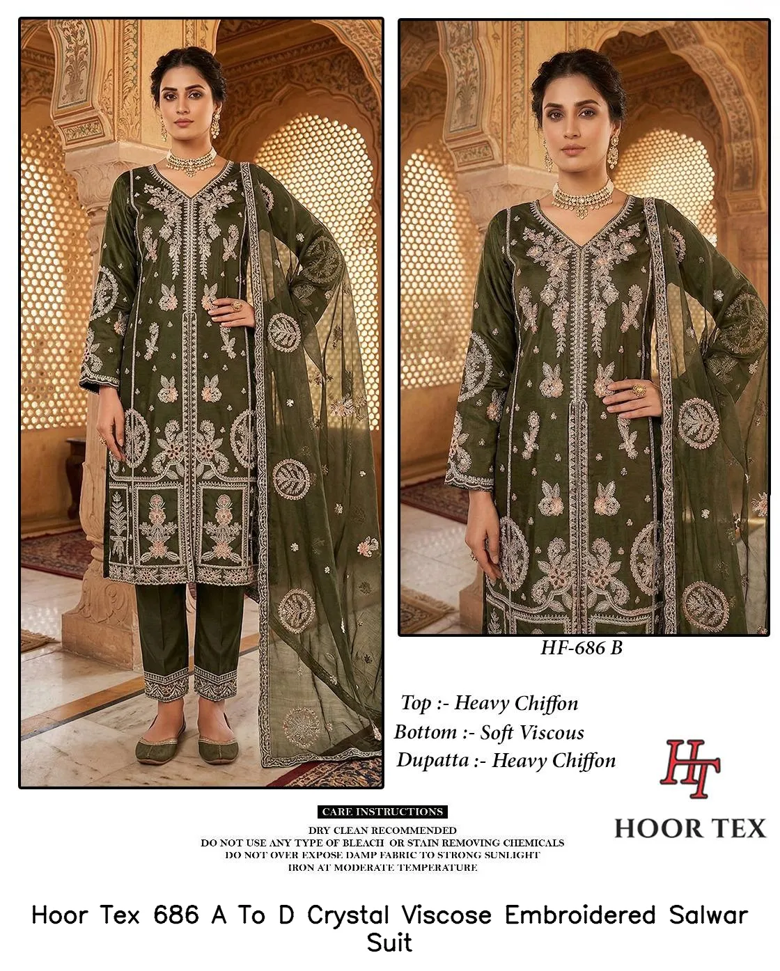 Hoor Tex 686 A To D Crystal Viscose Embroidered Salwar Suit — Details Attached, Wholesale Readymade Pakistani Suits, hoor Tex wholesale from Surat — view 5