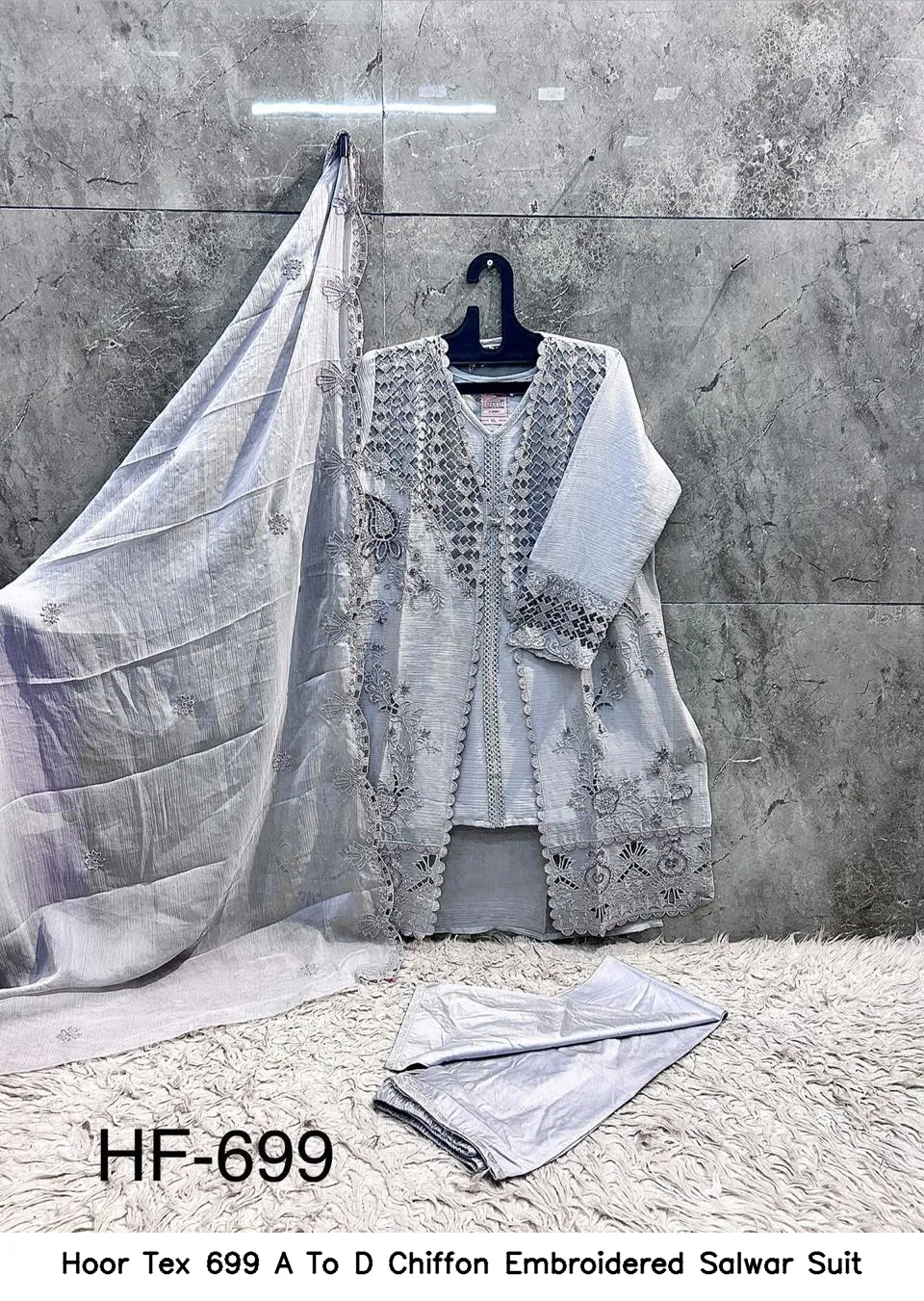Hoor Tex 699 A To D Chiffon Embroidered Salwar Suit — Wholesale Readymade Pakistani Suits, hoor Tex wholesale from Surat — view 4