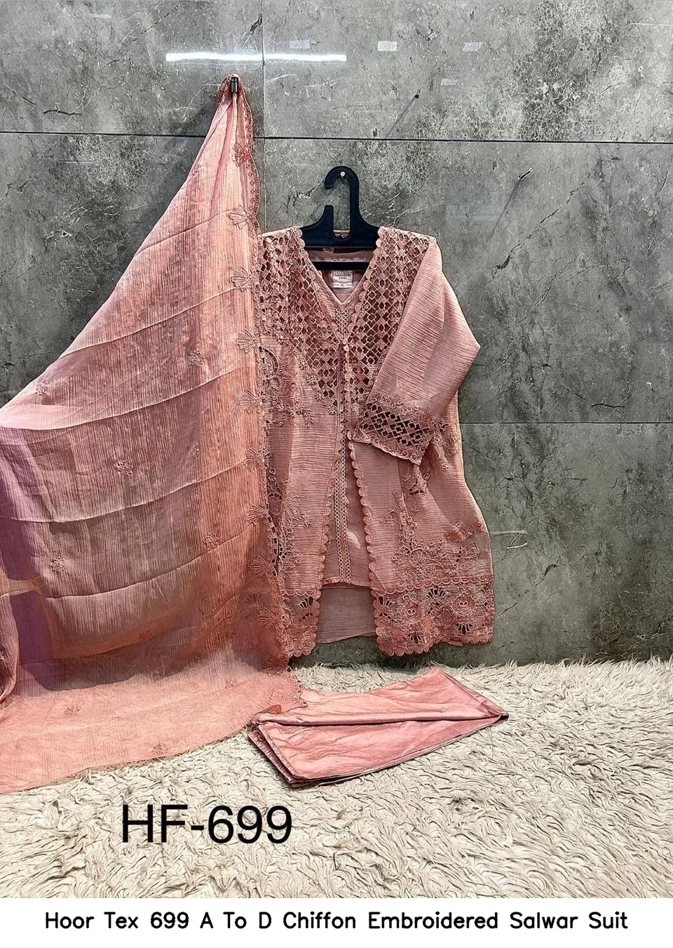 Hoor Tex 699 A To D Chiffon Embroidered Salwar Suit — Wholesale Readymade Pakistani Suits, hoor Tex wholesale from Surat — view 5