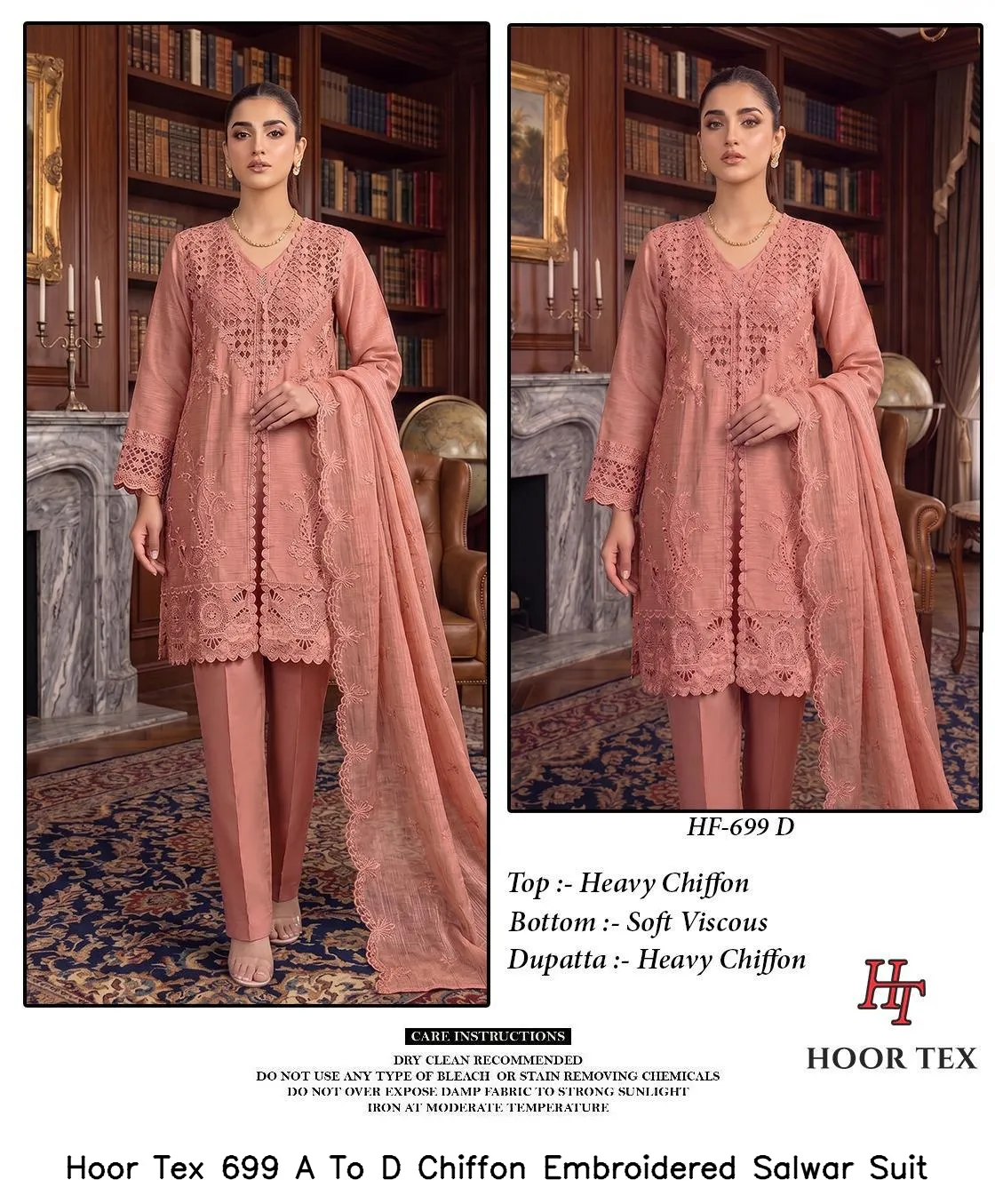 Hoor Tex 699 A To D Chiffon Embroidered Salwar Suit — Wholesale Readymade Pakistani Suits, hoor Tex wholesale from Surat — view 6