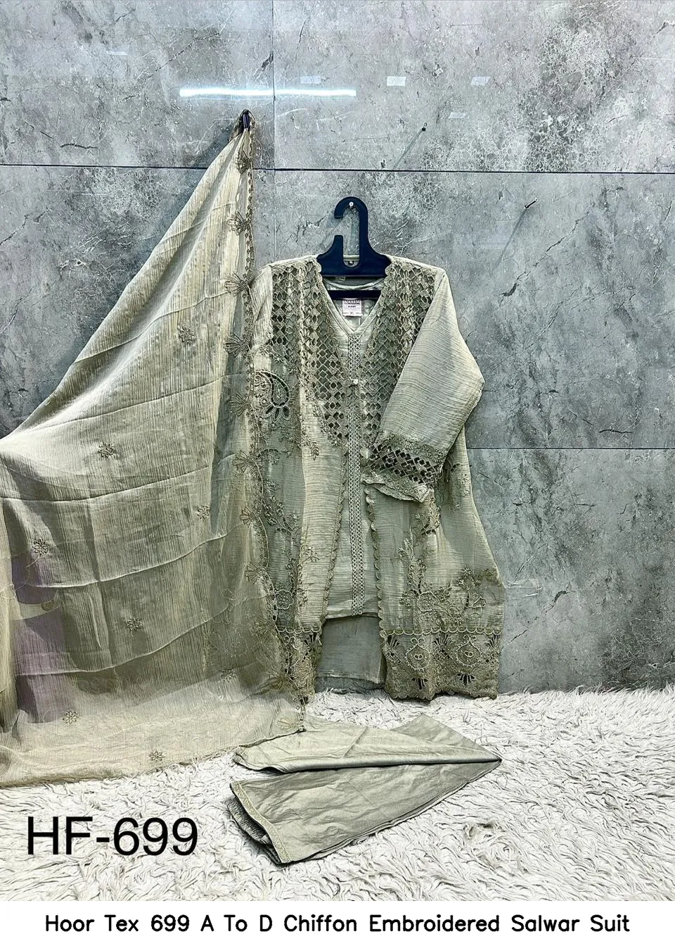 Hoor Tex 699 A To D Chiffon Embroidered Salwar Suit — Wholesale Readymade Pakistani Suits, hoor Tex wholesale from Surat — view 8