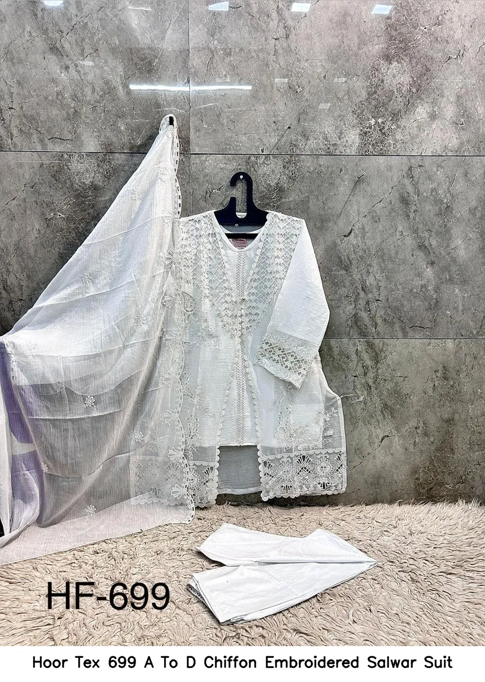 Hoor Tex 699 A To D Chiffon Embroidered Salwar Suit — Wholesale Readymade Pakistani Suits, hoor Tex wholesale from Surat — view 9