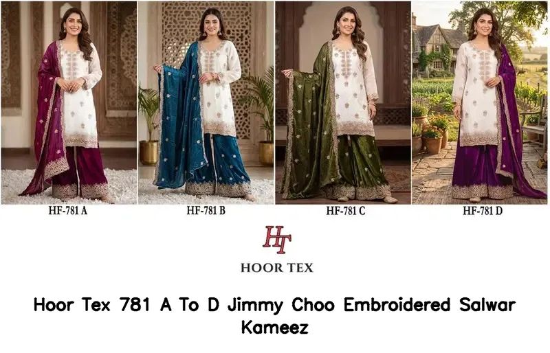 Hoor Tex 781 A To D Jimmy Choo Embroidered Salwar Kameez — Wholesale Readymade Pakistani Suits, hoor Tex wholesale from Surat — view 3