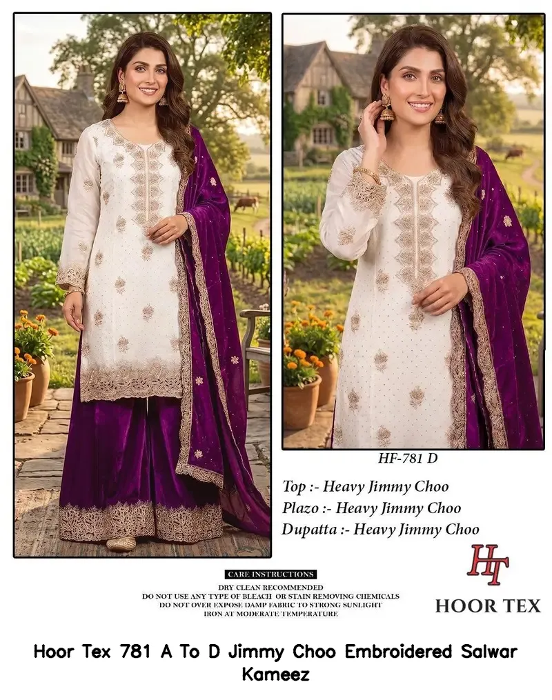 Hoor Tex 781 A To D Jimmy Choo Embroidered Salwar Kameez — Wholesale Readymade Pakistani Suits, hoor Tex wholesale from Surat — view 4