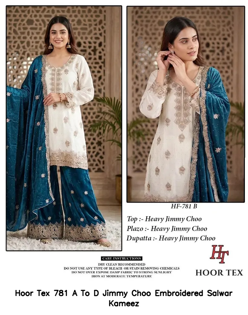 Hoor Tex 781 A To D Jimmy Choo Embroidered Salwar Kameez — Wholesale Readymade Pakistani Suits, hoor Tex wholesale from Surat — view 5